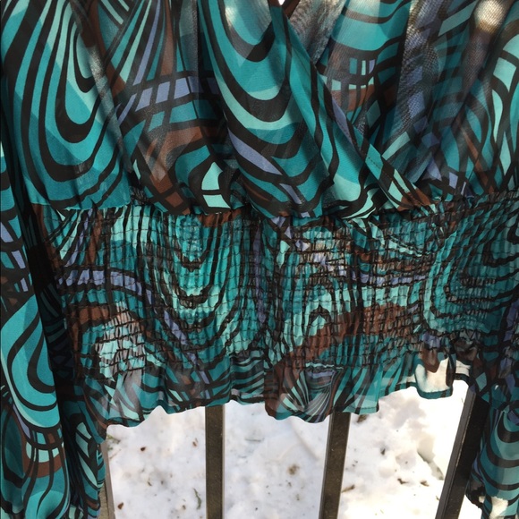 Bisou Bisou teal chiffon blouse,HP - Picture 5 of 9